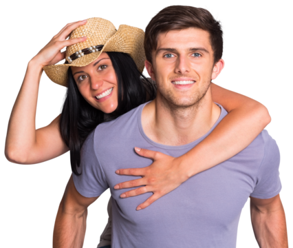 Man giving his pretty girlfriend a piggy back