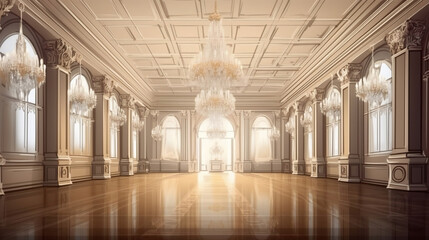 Luxurious classical ballroom as digital interior design illustration. Generative ai - obrazy, fototapety, plakaty