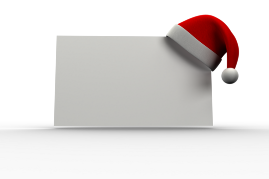 Red santa hat hanging on poster