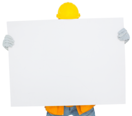 Handyman holding blank placard