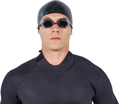 Close-up of confident swimmer in wetsuit