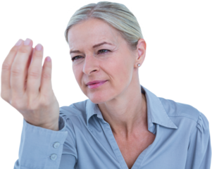 Businesswoman presenting with hand