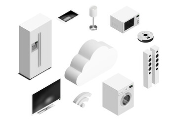 Computer graphic image of cloud and home appliances icon