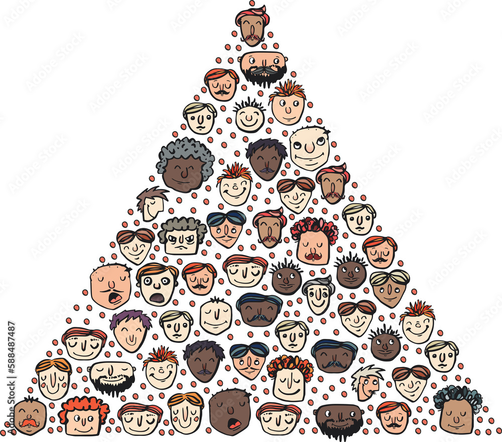 Poster digital composite image of multiethnic people arranged in triangle