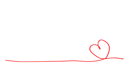 Continuous Line Drawing Heart. Black Sketch. Love One Line Illustration. Minimal illustration from thin red line on white background.