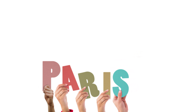 Cropped hands holding colorful word Paris  - Powered by Adobe