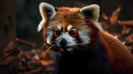 Red panda in Temperate Forest. Generative AI