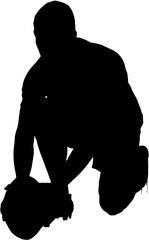 Player adjusting rugby ball for penalty kick