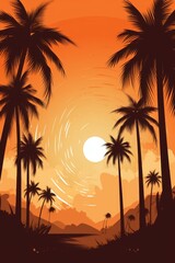 Fototapeta na wymiar Tropical sunset with palm trees.