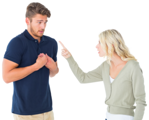 Woman accusing her guilty looking boyfriend