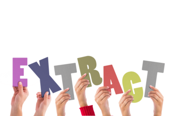 Colorful alphabet spelling extract held up by people 