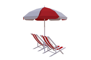 Composite image of parasol amidst folding chairs