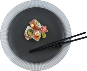 Food with chopstick in plate over white background
