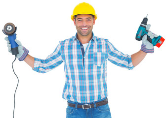 Manual worker holding power tools