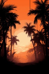 Obraz na płótnie Canvas Tropical sunset with palm trees.