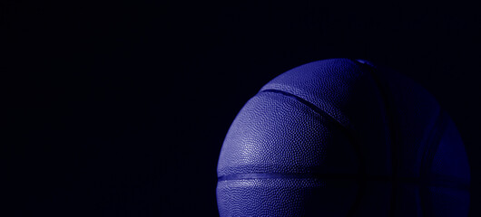 Closeup detail of blue basketball ball texture background. Horizontal sport theme poster, greeting cards, headers, website and app