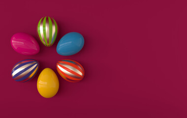 Colorful and gold striped easter eggs background. 3d render. Happy Easter eggs big hunt or sale banner