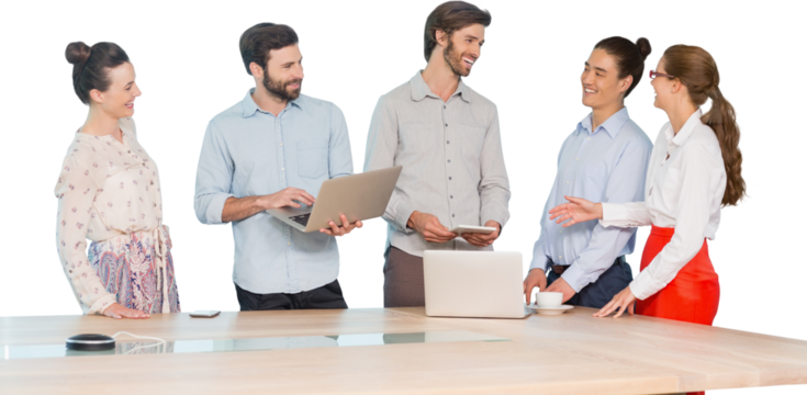 Business people discussing while standing at table