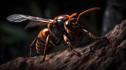 Nature's predator Giant hornet in the wild. Generative AI - obrazy, fototapety, plakaty