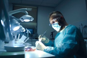 Dental technician doing prosthetic or other work. Dentist working in laboratory. Doctor working, high quality generative ai