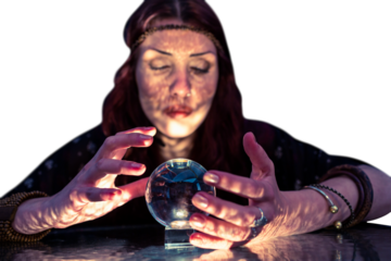 Female fortune teller woman using crystal ball 