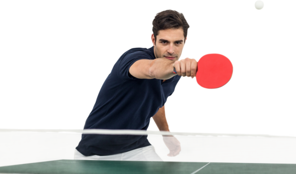 Portrait of male athlete playing table tennis