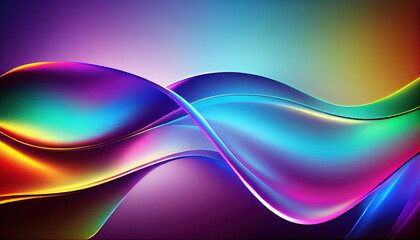 Abstract Shiny neon glass translucent wavy composition with gradient transition, blue purple elegant clean background - generative AI.