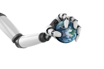 Digital image of robot hand holding earth