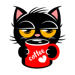 Black Cat sitting smiling Logo design vector template Negative space style. Home pet veterinary clinic store Logotype concept