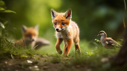 wildlife, baby fox in the jungle. cute, adorable.