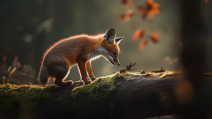 Fototapeta premium wildlife, baby fox in the jungle. cute, adorable.