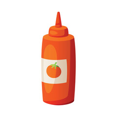 Spicy Ketchup with Label in Plastic Bottle as Dressing for Fast Food Lunch Vector Illustration