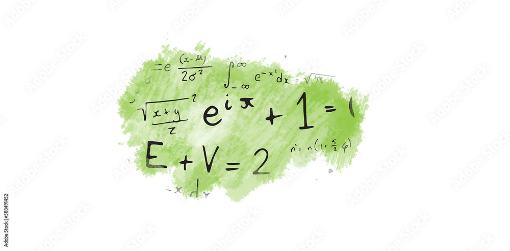 Poster digital composite image of algebraic formulas on chalkboard