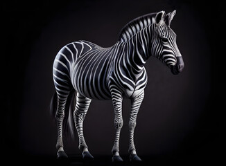 Fototapeta na wymiar Beautiful zebra on a black background. Generated AI