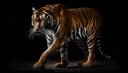 Fototapeta na wymiar Beautiful tiger on a black background. Generated AI