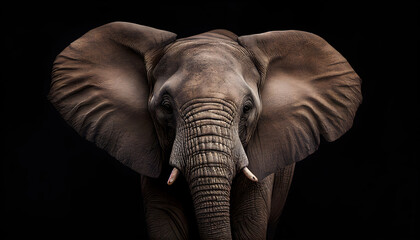 Obraz na płótnie Canvas Beautiful elephant on a black background. Generated AI