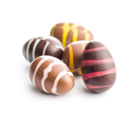 Chocolate easter eggs isolated on white background.