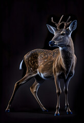 Beautiful young deer on a black background. Generated AI