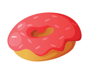 Sweet Donut with Sugar Glaze or Icing as Fast Food Dessert Vector Illustration