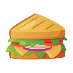 Sandwich with Toasted Bread with Vegetables as Fast Food Lunch Vector Illustration