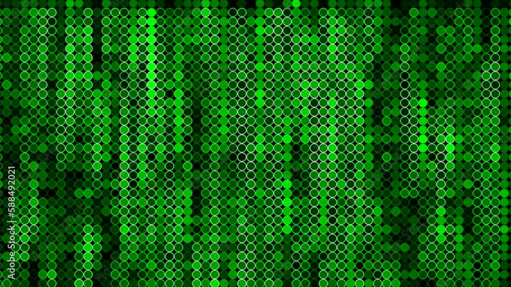 Poster green blinking running rows of blinking pixels. motion. concept of program code.