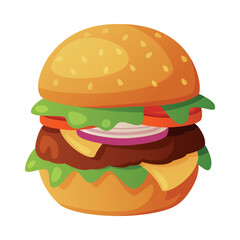 Hamburger with Cheese, Tomato and Ground Meat as Fast Food Lunch Vector Illustration