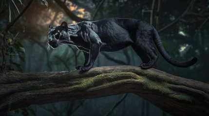 Foto op Plexiglas wildlife, a panther on a branch in the jungle © Jacques Evangelista