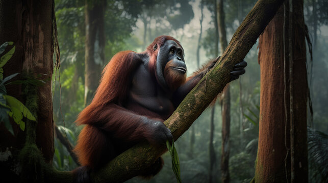 wildlife, an orangutan in the habitat.