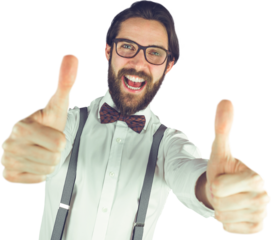 Tilt iamge of cheerful man showing thumbs