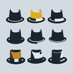Hats with different colors and styles. Vector minimalist illustration