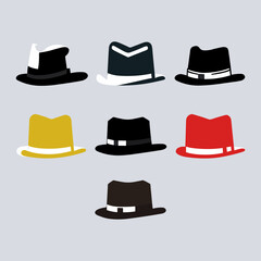 Hats with different colors and styles. Vector minimalist illustration