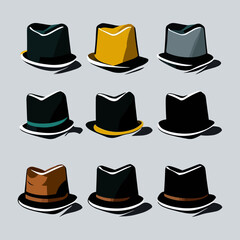 Hats with different colors and styles. Vector minimalist illustration