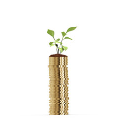 Fototapeta na wymiar Digital image of stack of gold coins and plant