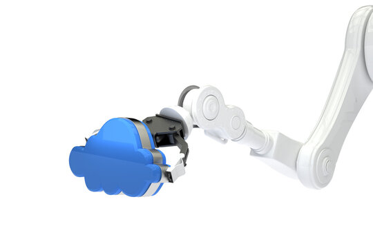 Cropped image of robot arm holding blue cloud